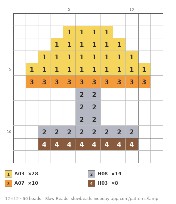 Little Desk Lamp fuse bead pattern chart with color numbers