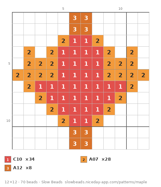 Maple Leaf fuse bead pattern chart with color numbers