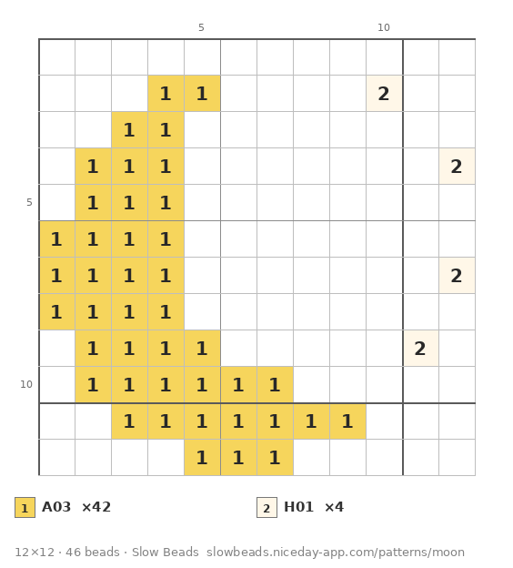 Crescent Moon fuse bead pattern chart with color numbers