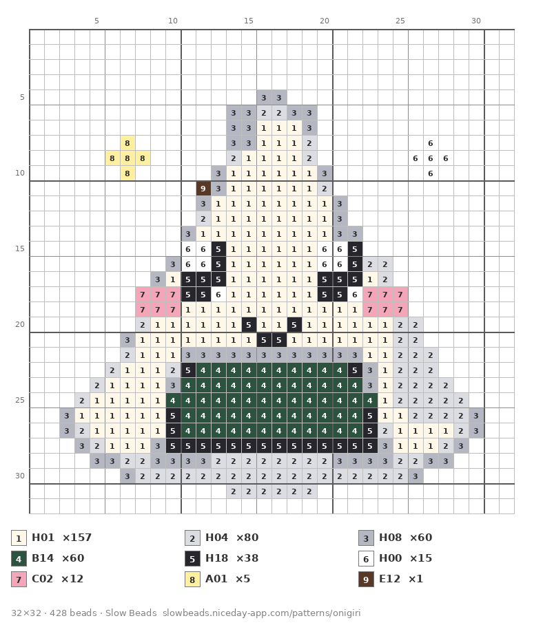 Rice Ball Buddy fuse bead pattern chart with color numbers
