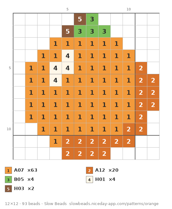 Afternoon Tangerine fuse bead pattern chart with color numbers