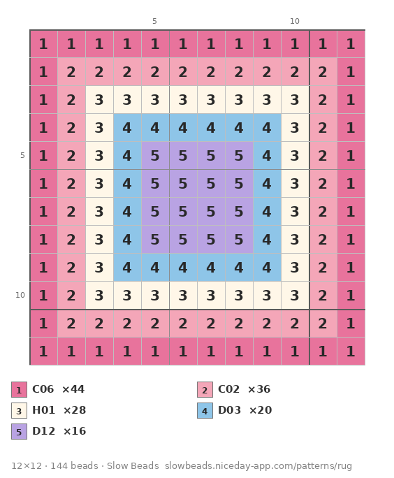 Round Rug fuse bead pattern chart with color numbers