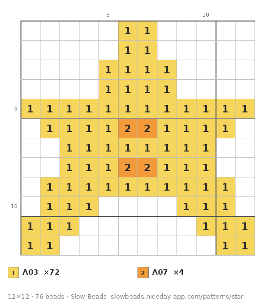 Wishing Star fuse bead pattern chart with color numbers